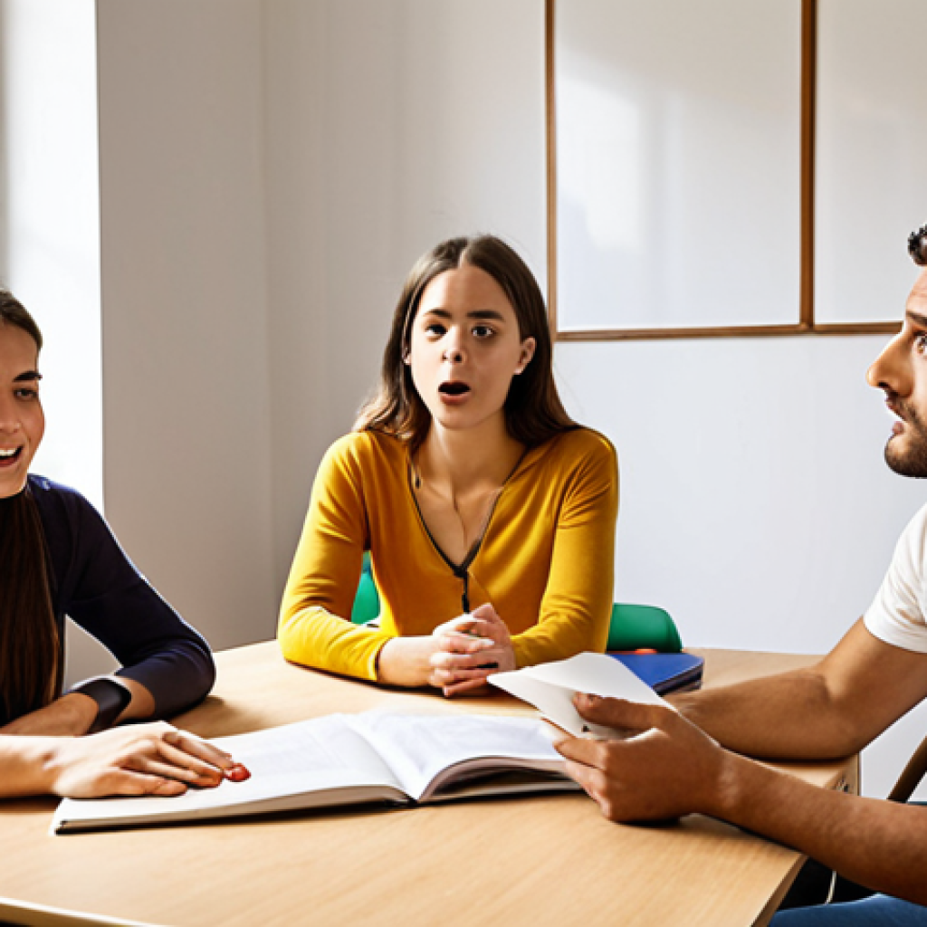 **Image Prompt:** A group of psychology students in a bright, modern study room in Italy, engaging in a lively role-playing session, simulating a client therapy session. Focus on expressions of empathy and active listening. Soft, natural lighting. Include Italian textbooks and notes scattered on the table.