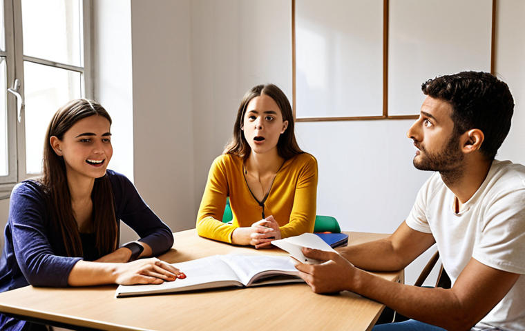 **Image Prompt:** A group of psychology students in a bright, modern study room in Italy, engaging in a lively role-playing session, simulating a client therapy session. Focus on expressions of empathy and active listening. Soft, natural lighting. Include Italian textbooks and notes scattered on the table.