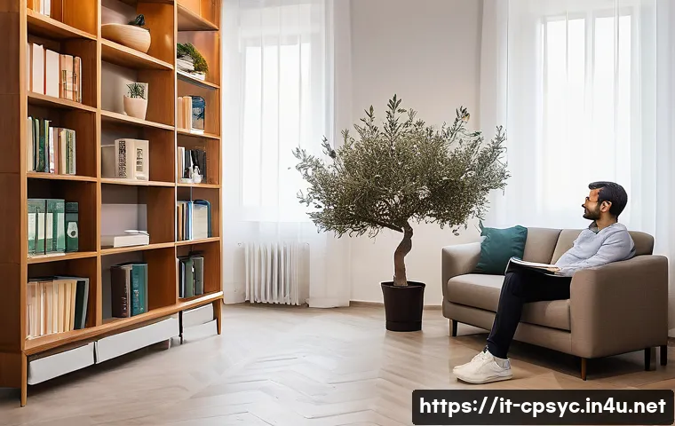 임상심리사로서의 자기계발 방법 - A modern, cozy clinical psychologist’s office in Italy, featuring warm lighting and comfortable seat...