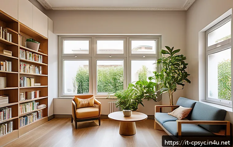 임상심리사의 주요 역할과 책임 - A calm and inviting therapy room in a modern Italian clinic, featuring warm natural light filtering ...